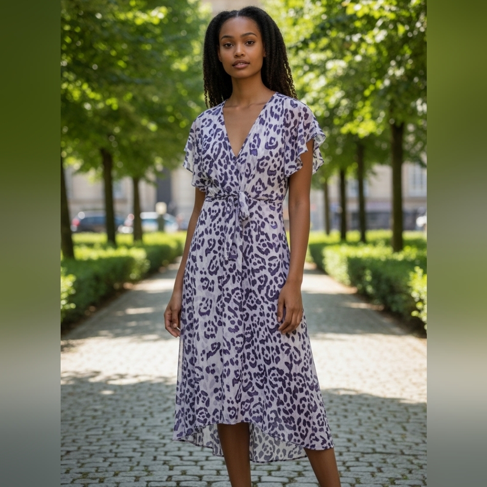 ADRIANNA PAPELL‎ Womens Purple Twist Front Dress Size 0 Flowy Faux Wrap